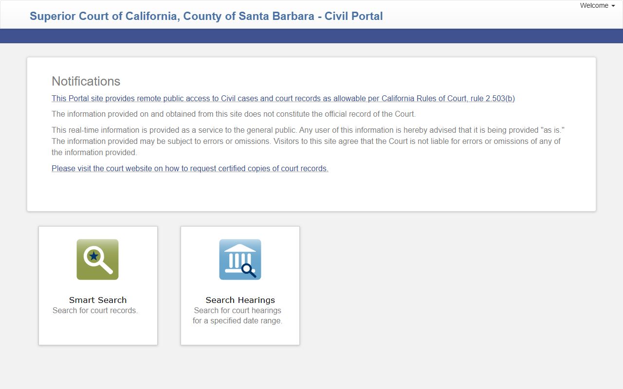 Santa Barbara County Court Odyssey Civil Portal for remote public access