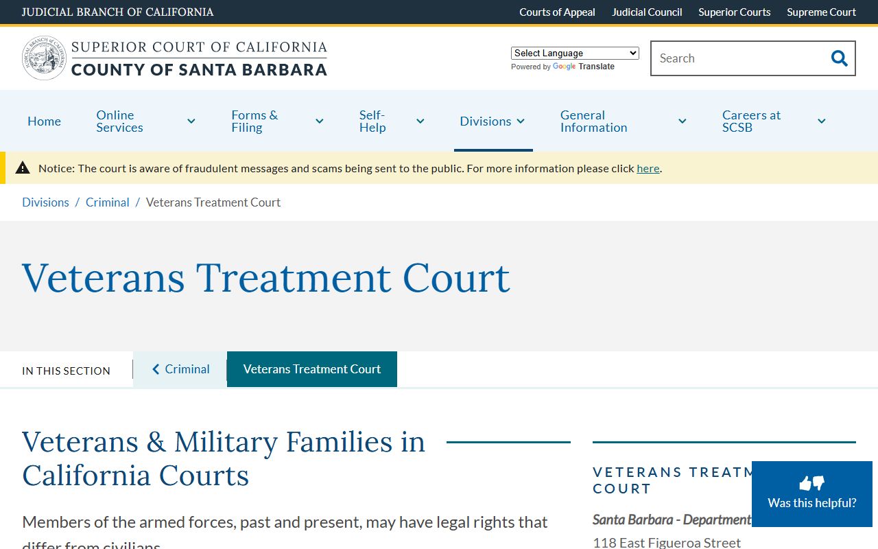 Santa Barbara County Veterans Treatment Court program