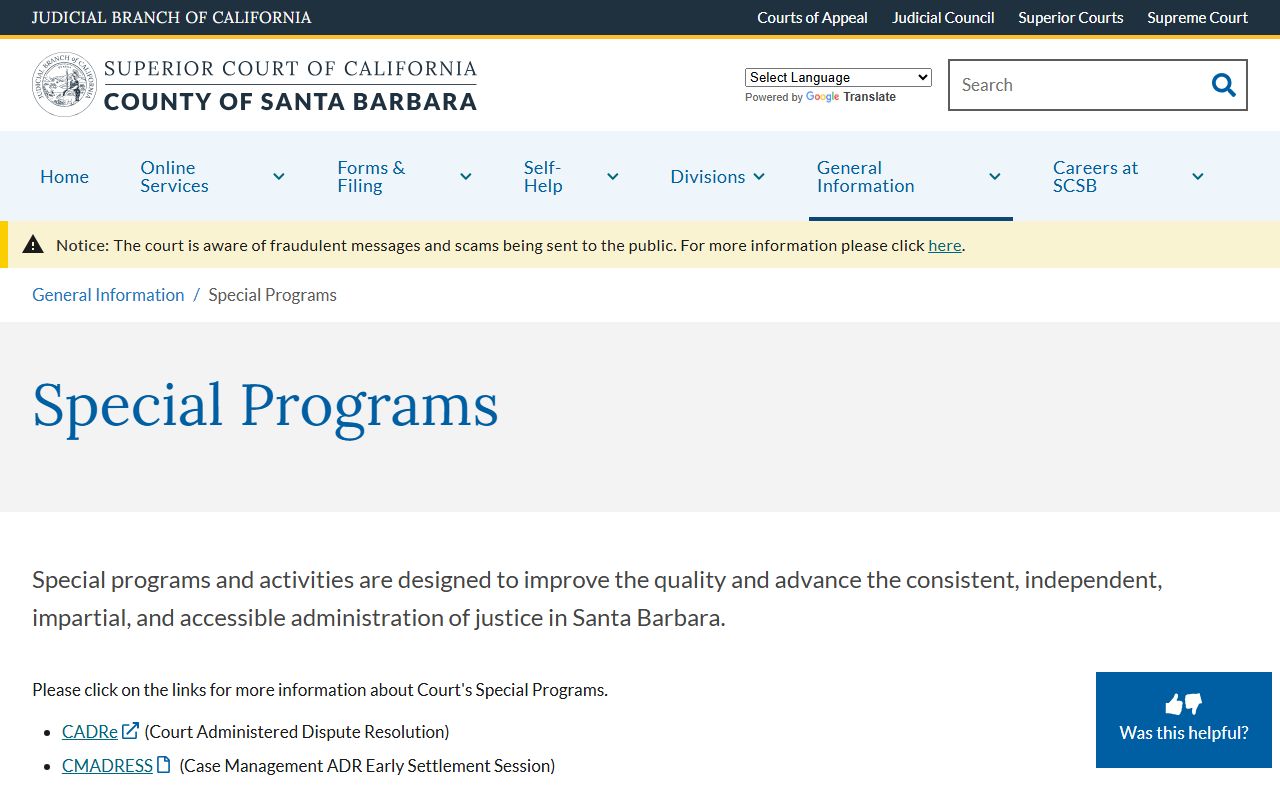 Santa Barbara County Superior Court special programs directory
