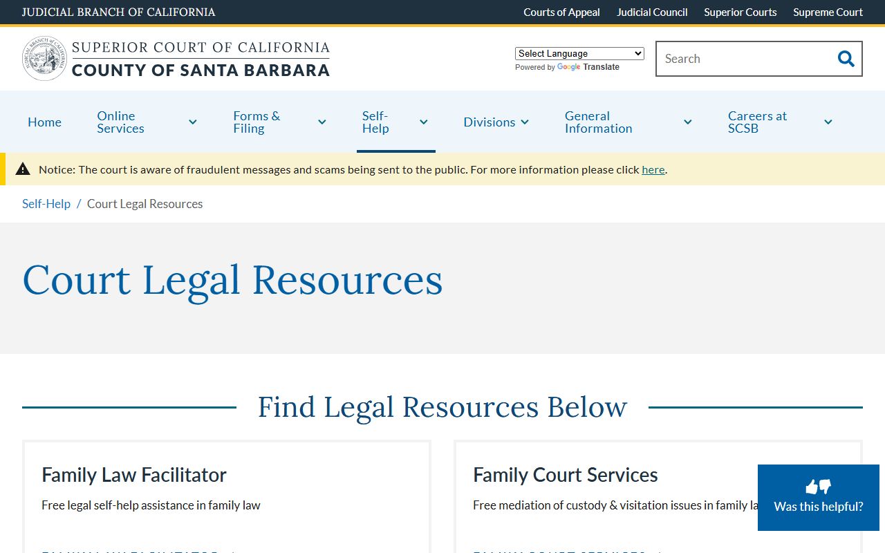 Santa Barbara County Court Legal Resource and Self-Help page for court records help