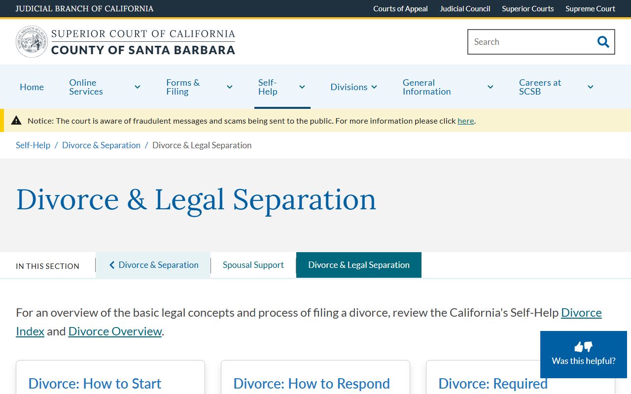 Santa Barbara Superior Court divorce and legal separation self-help page