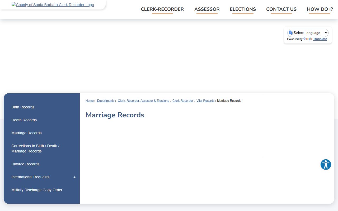 Santa Barbara County marriage record copy page