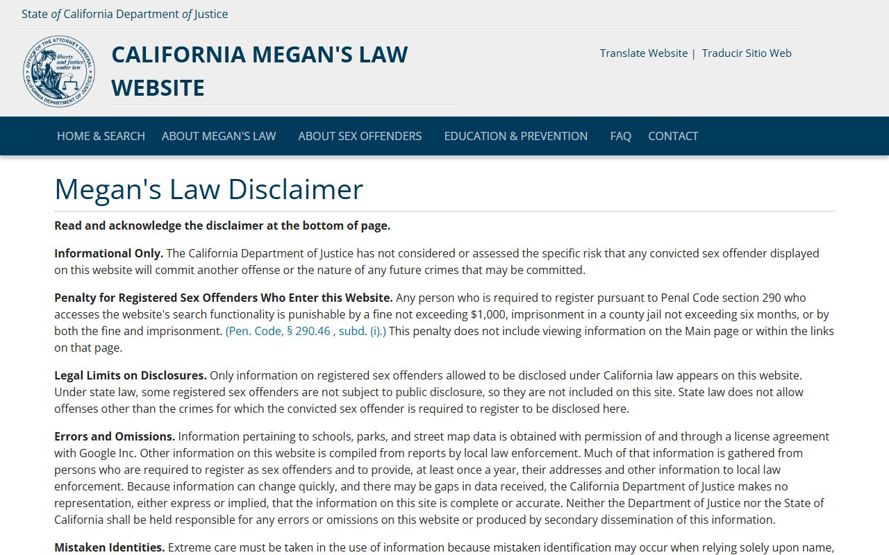 California Megan's Law sex offender registry used for Santa Barbara County released inmates