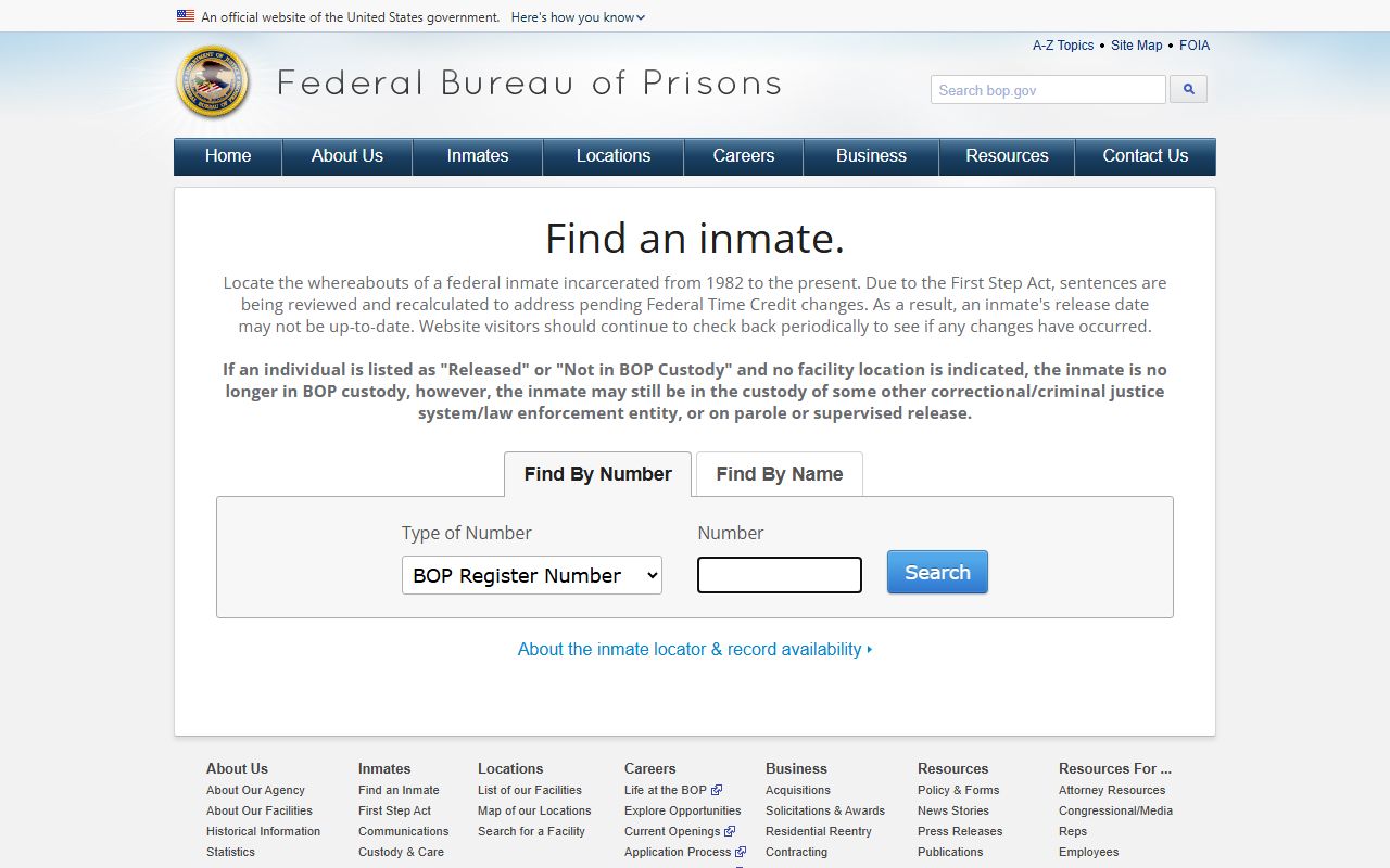 Federal Bureau of Prisons inmate locator used for Santa Barbara County released inmates