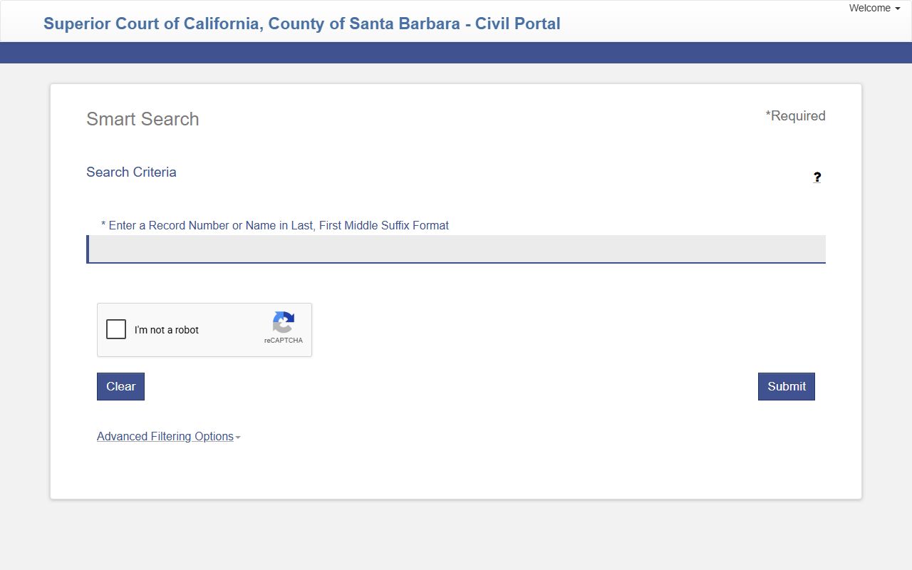 Santa Barbara County Odyssey Civil Portal Smart Search for civil court records